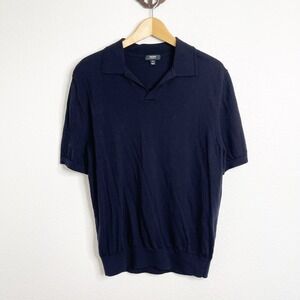 Reiss Mens Navy Blue 100% Merino Wool Short Sleeve Knit Polo Shirt XL